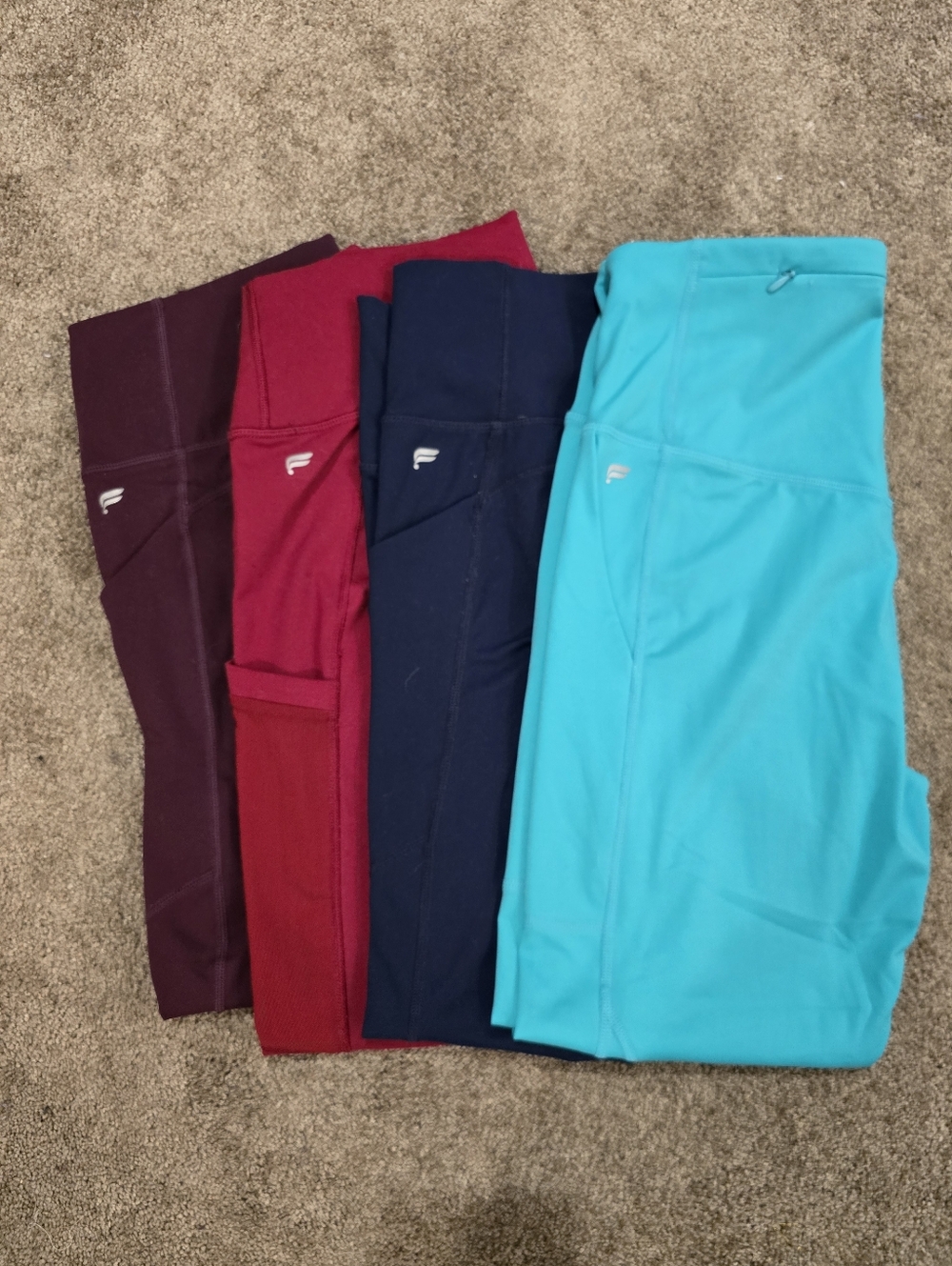 Fabletics Full Length Leggings in Teal, Navy, Red, Burgundy Size Large